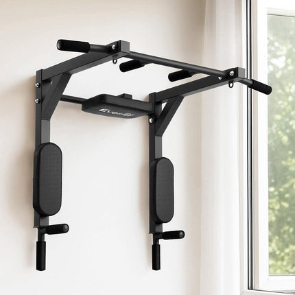 Everfit Pull Up Bar Dip Station Multi Gym 150kg Home Power Station Black Red.