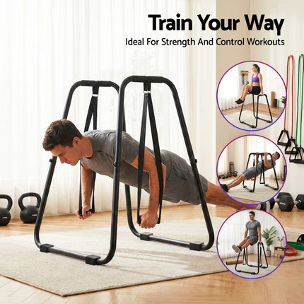 Everfit Dip Station Parallel Bars Heavy Duty Home Gym Stand Calisthenics Black.