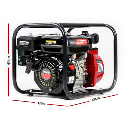 Giantz Petrol Water Pump 7HP Max, 2" High Flow 4-Stroke Engine Transfer Fire Fighting Pumps Rain Tank Oil Irrigation Garden Farm Pond Outdoor Irrigations, w Hose Fittings Inlet Filter Rubber Feet Red.