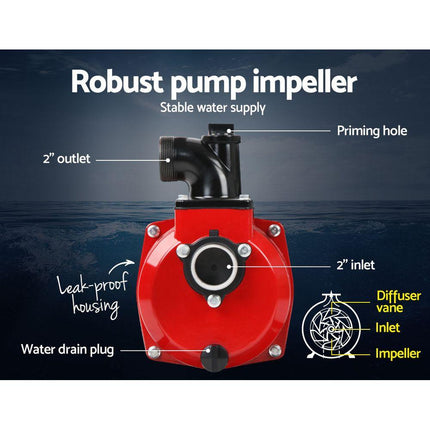 Giantz Petrol Water Pump 7HP Max, 2" High Flow 4-Stroke Engine Transfer Fire Fighting Pumps Rain Tank Oil Irrigation Garden Farm Pond Outdoor Irrigations, w Hose Fittings Inlet Filter Rubber Feet Red.