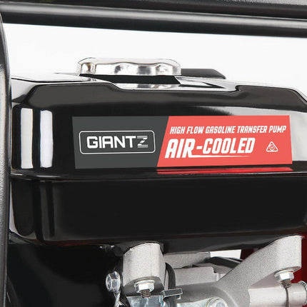 Giantz Petrol Water Pump, 2" 7HP Max High Flow Transfer Fire Fighting Pumps Rain Tank Oil Irrigation Garden Farm Pond Outdoor Irrigations, with Hose Fittings Inlet Filter Rubber Feet Black Red.
