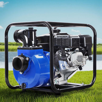 Giantz 3" Petrol Water Pump 7HP Max 4-Stroke 210cc High Flow 60,000L/H Max Transfer Engine, Fire Fighting Irrigation Rain Tank Pond Garden Farm, Includes Hose Fittings Inlet Filter & Rubber Feet, Blue.