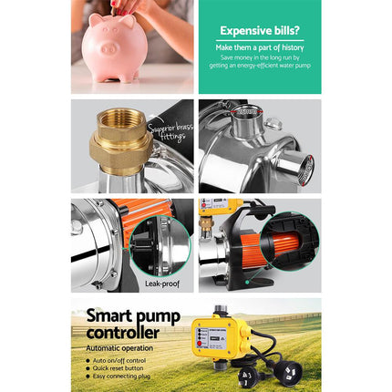 Giantz Garden Water Pump High Pressure 1500W Max. Tank Rain Farm Irrigation House Yellow.