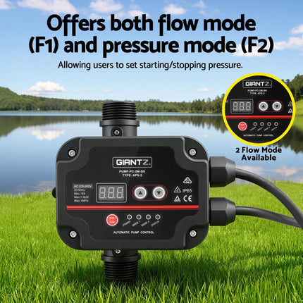 GIANTZ Digital Water Pump Controller 16A 1.5kW Max High Power Pressure Switch Adjustable 10Bar IP65.