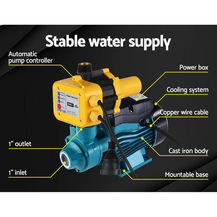 Giantz Peripheral Water Pump Garden Boiler Car Wash Electric Irrigation QB60 Yellow.