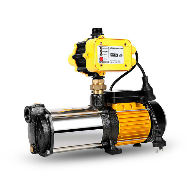 Giantz 2000W Max 4-Stage Garden Water Pump High Pressure Irrigation Booster Pump, Automatic Multi-Stage External Sprinkler Pump for Rainwater Tank Transfer, Home Farm Lawn, Yellow.