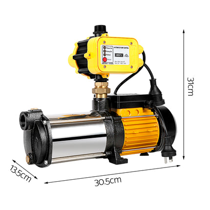 Giantz 2000W Max 4-Stage Garden Water Pump High Pressure Irrigation Booster Pump, Automatic Multi-Stage External Sprinkler Pump for Rainwater Tank Transfer, Home Farm Lawn, Yellow.