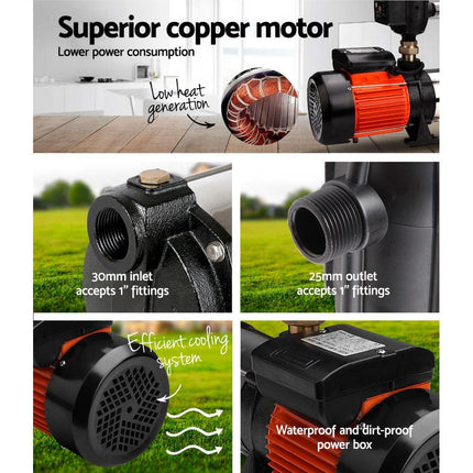 Giantz 1800W Max 5-Stage Garden Water Pump High Pressure Irrigation Booster Pump, Automatic Multi-Stage External Sprinkler Pump for Rainwater Tank Transfer, Home Farm Lawn, Black.