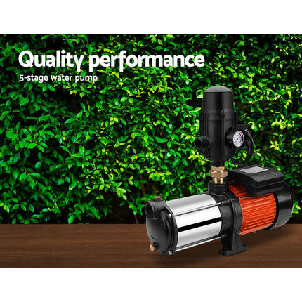 Giantz 1800W Max 5-Stage Garden Water Pump High Pressure Irrigation Booster Pump, Automatic Multi-Stage External Sprinkler Pump for Rainwater Tank Transfer, Home Farm Lawn, Black.