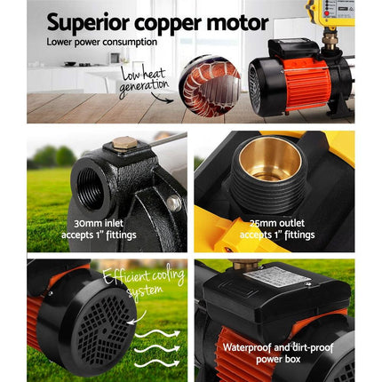 Giantz 1800W Max 5-Stage Garden Water Pump High Pressure Irrigation Booster Pump, Automatic Multi-Stage External Sprinkler Pump for Rainwater Tank Transfer, Home Farm Lawn, Yellow.