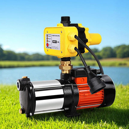Giantz 1800W Max 5-Stage Garden Water Pump High Pressure Irrigation Booster Pump, Automatic Multi-Stage External Sprinkler Pump for Rainwater Tank Transfer, Home Farm Lawn, Yellow.