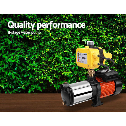 Giantz 1800W Max 5-Stage Garden Water Pump High Pressure Irrigation Booster Pump, Automatic Multi-Stage External Sprinkler Pump for Rainwater Tank Transfer, Home Farm Lawn, Yellow.