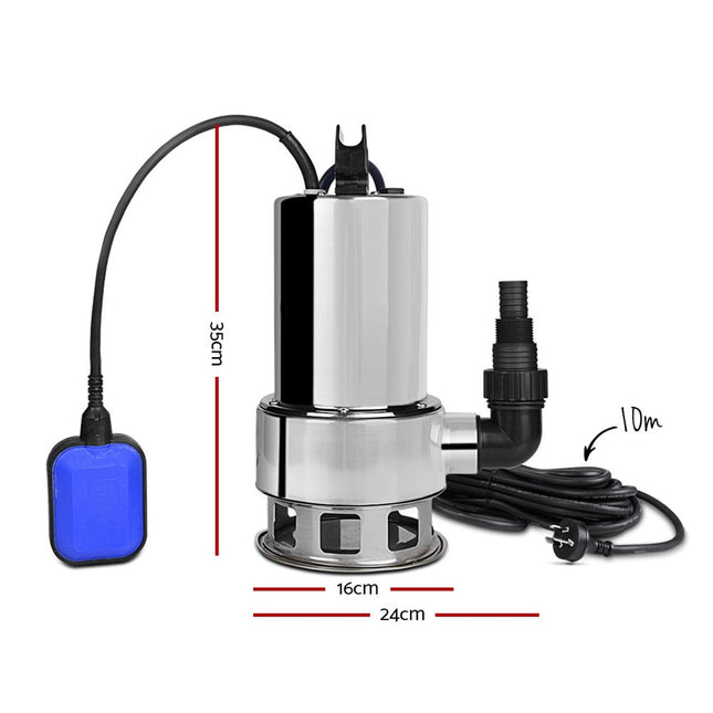 Giantz 1800W Max. Submersible Dirty Water Pump Bore Tank Well Steel Automatic Clean.