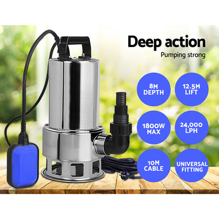 Giantz 1800W Max. Submersible Dirty Water Pump Bore Tank Well Steel Automatic Clean.