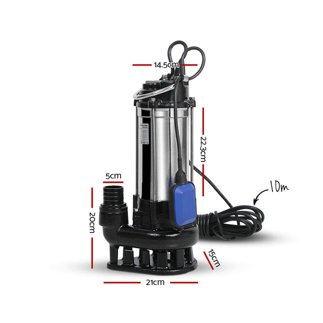 Giantz 2000W Max. Submersible Dirty Water Pump Bore Tank Well Steel Automatic.