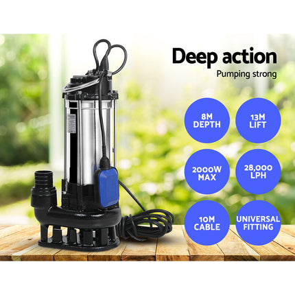 Giantz 2000W Max. Submersible Dirty Water Pump Bore Tank Well Steel Automatic.