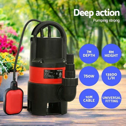 Giantz 750W Water Pump Dirty Submersible Sump Swim Pool Flooding Pond Clean.