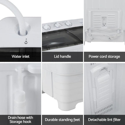 Devanti Portable Washing Machine Twin Tub 4.5KG.
