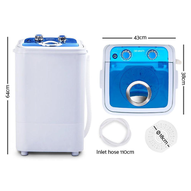 Devanti Portable Washing Machine 4.6KG Blue.