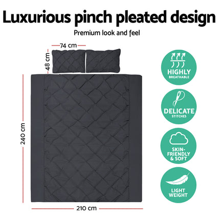 Giselle Bedding Quilt Cover Set Diamond Pinch Black King.