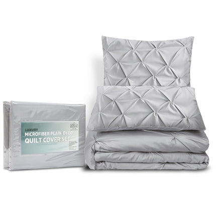 Giselle Bedding Quilt Cover Set Diamond Pinch Grey King.