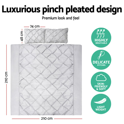 Giselle Bedding Quilt Cover Set Diamond Pinch Grey Queen.