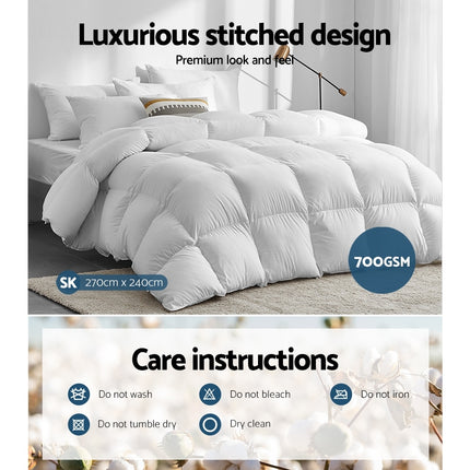 Giselle Bedding 700GSM Duck Down Feather Quilt Super King.
