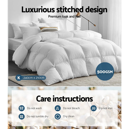 Giselle Bedding 500GSM Duck Down Feather Quilt King.