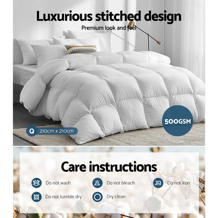 Giselle Bedding 500GSM Duck Down Feather Quilt Queen.