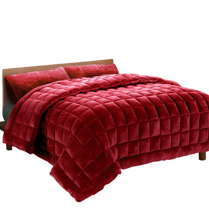 Giselle Bedding Faux Mink Quilt Burgundy King.