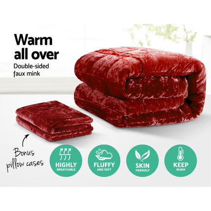 Giselle Bedding Faux Mink Quilt Burgundy Super King.