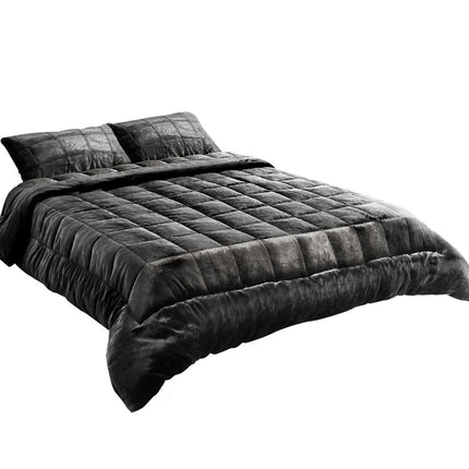 Giselle Bedding Faux Mink Quilt Charcoal Double.