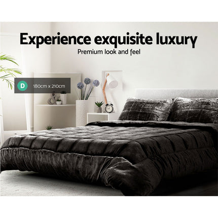 Giselle Bedding Faux Mink Quilt Charcoal Double.