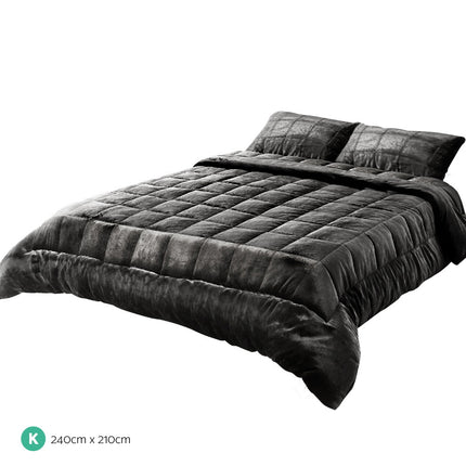 Giselle Bedding Faux Mink Quilt Charcoal King.