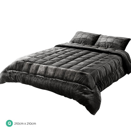 Giselle Bedding Faux Mink Quilt Charcoal Queen.