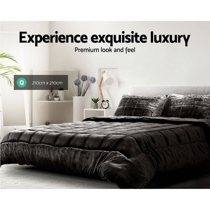 Giselle Bedding Faux Mink Quilt Charcoal Queen.
