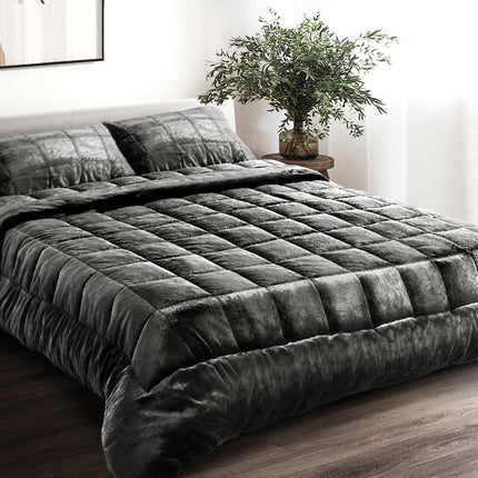 Giselle Bedding Faux Mink Quilt Charcoal Queen.