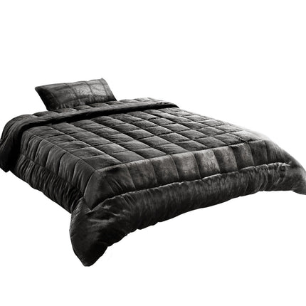 Giselle Bedding Faux Mink Quilt Charcoal Single.