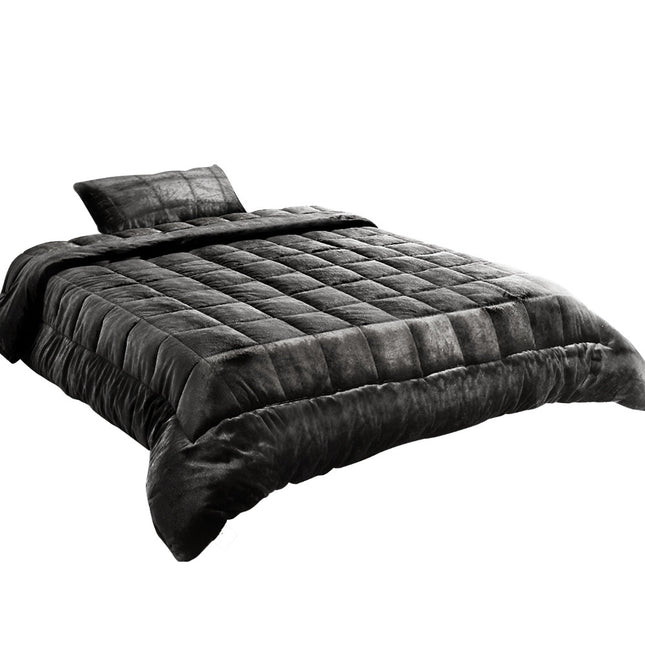 Giselle Bedding Faux Mink Quilt Charcoal Single.
