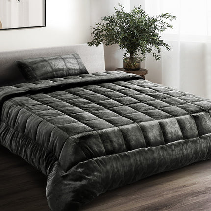Giselle Bedding Faux Mink Quilt Charcoal Single.