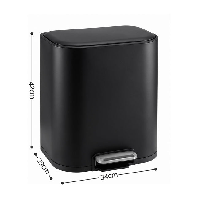 Cefito 20L Trash Bin Steel Pedal Bins Soft Close Kitchen Rubbish Waste Can Black