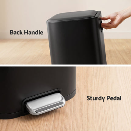 Cefito 20L Trash Bin Steel Pedal Bins Soft Close Kitchen Rubbish Waste Can Black