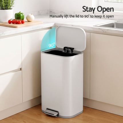 Cefito 30L Pedal Rubbish Bin Kitchen Trash Garbage Waste Can Soft Close White