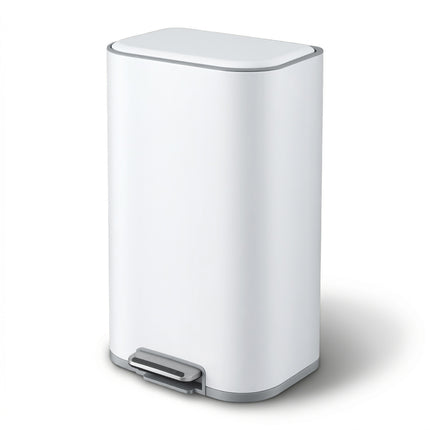 Cefito Kitchen Trash Can 40L Pedal Bins Rubbish Bin Steel with Soft Close Lid, Removable Inner Bucket, Rectangular Garbage Can Recycling Bin, White.