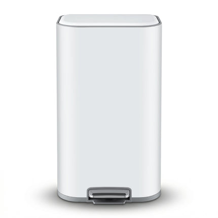 Cefito Kitchen Trash Can 40L Pedal Bins Rubbish Bin Steel with Soft Close Lid, Removable Inner Bucket, Rectangular Garbage Can Recycling Bin, White.