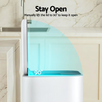 Cefito Kitchen Trash Can 40L Pedal Bins Rubbish Bin Steel with Soft Close Lid, Removable Inner Bucket, Rectangular Garbage Can Recycling Bin, White.