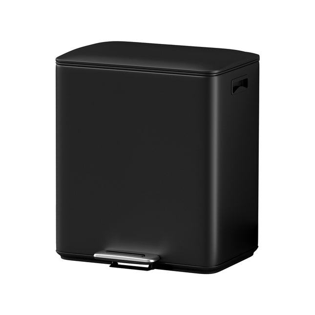 Cefito Pedal Bins Rubbish Bin Dual Compartment Waste Recycle Dustbins 40L Black.