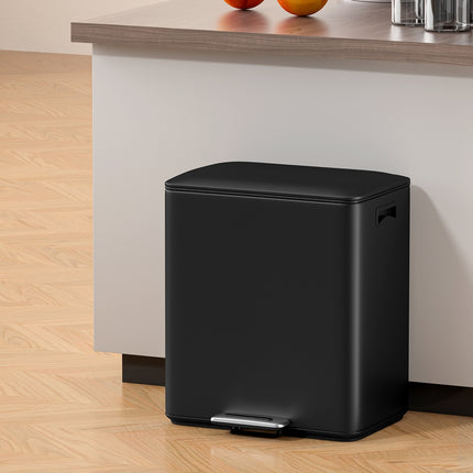 Cefito Pedal Bins Rubbish Bin Dual Compartment Waste Recycle Dustbins 40L Black.
