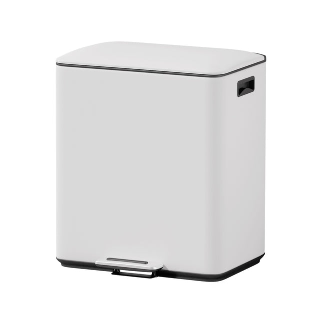Cefito Pedal Bins Rubbish Bin Dual Compartment Waste Recycle Dustbins 40L White.