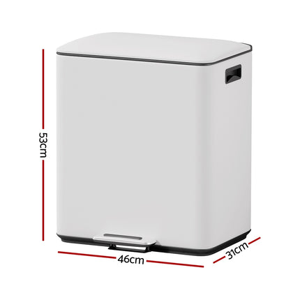 Cefito Pedal Bins Rubbish Bin Dual Compartment Waste Recycle Dustbins 40L White.